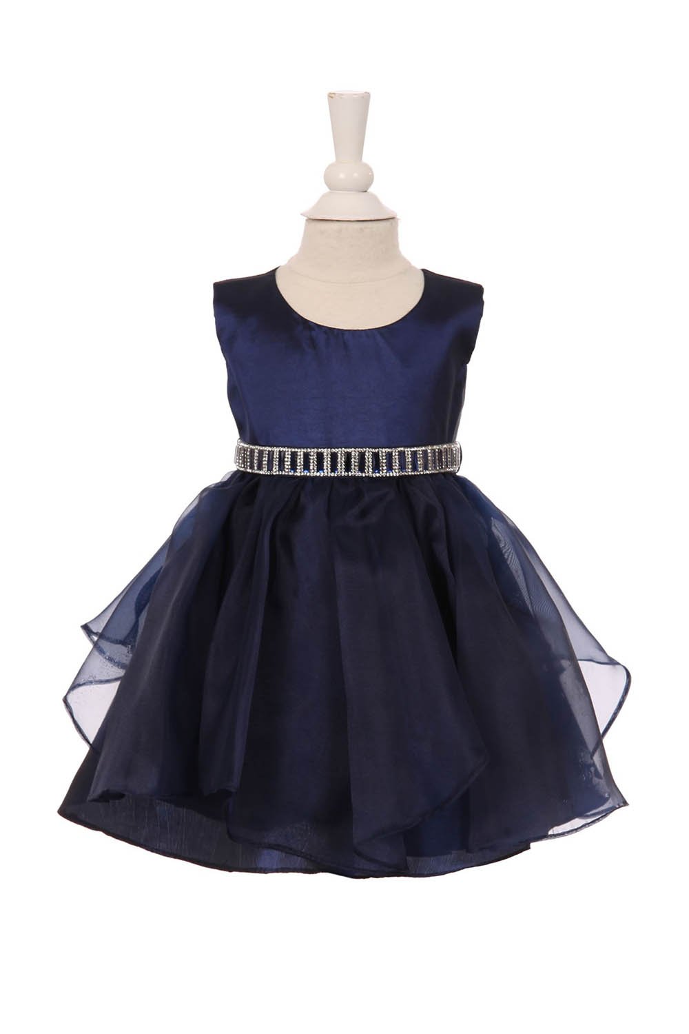 Navy elegant and cute cascade layers organza taffeta dress with detachable rhinestone belt Navy elegant and cute cascade layers organza taffeta dress with detachable rhinestone belt